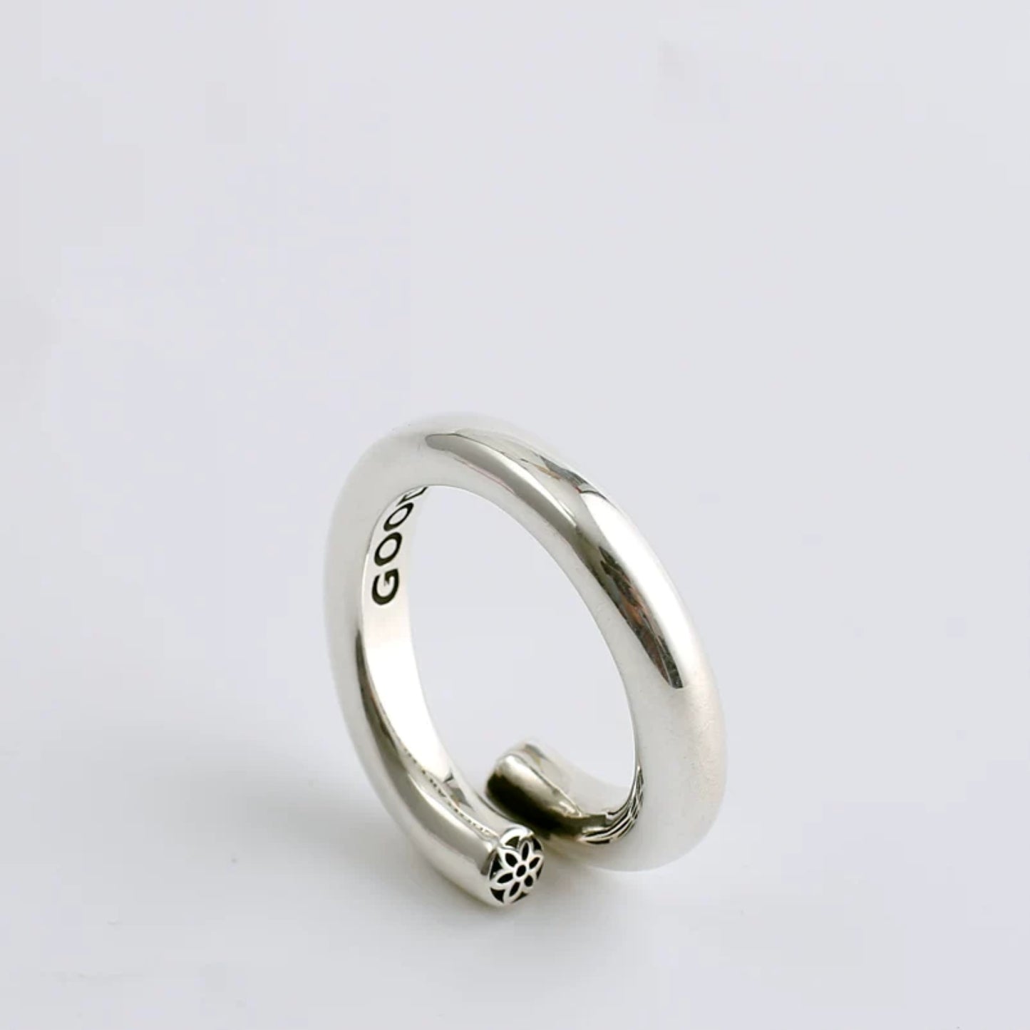 Good Art GA Cherry Blossoms Silver Bar Open Ring, Sterling Silver Punk Statement Ring for Couples