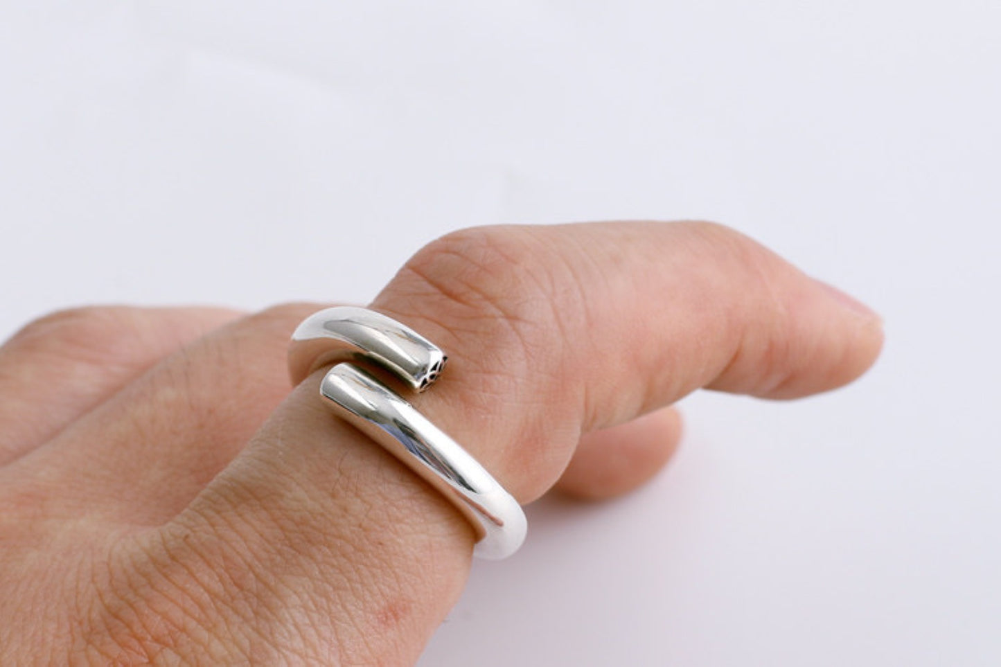 Good Art GA Cherry Blossoms Silver Bar Open Ring, Sterling Silver Punk Statement Ring for Couples