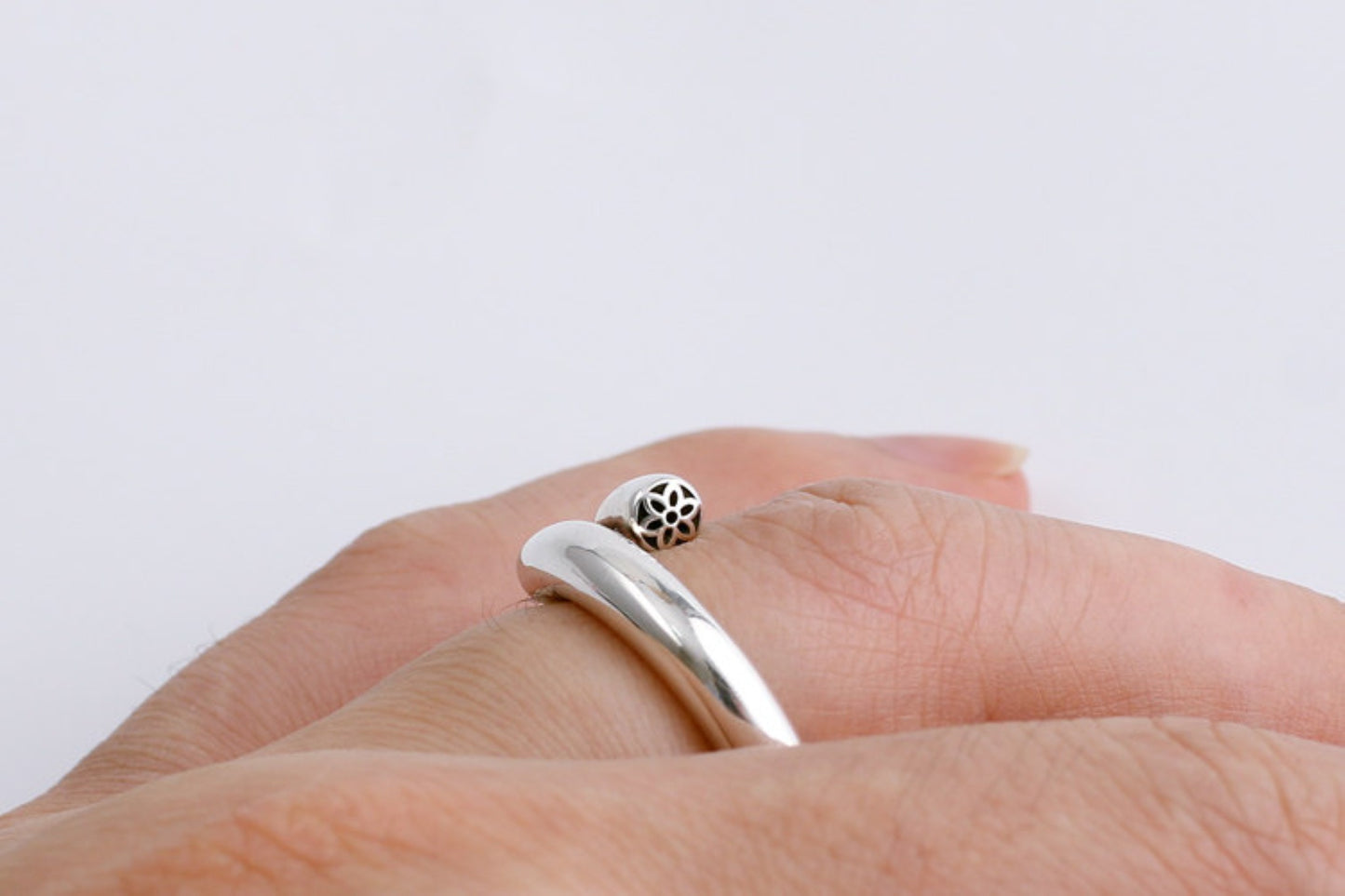 Good Art GA Cherry Blossoms Silver Bar Open Ring, Sterling Silver Punk Statement Ring for Couples