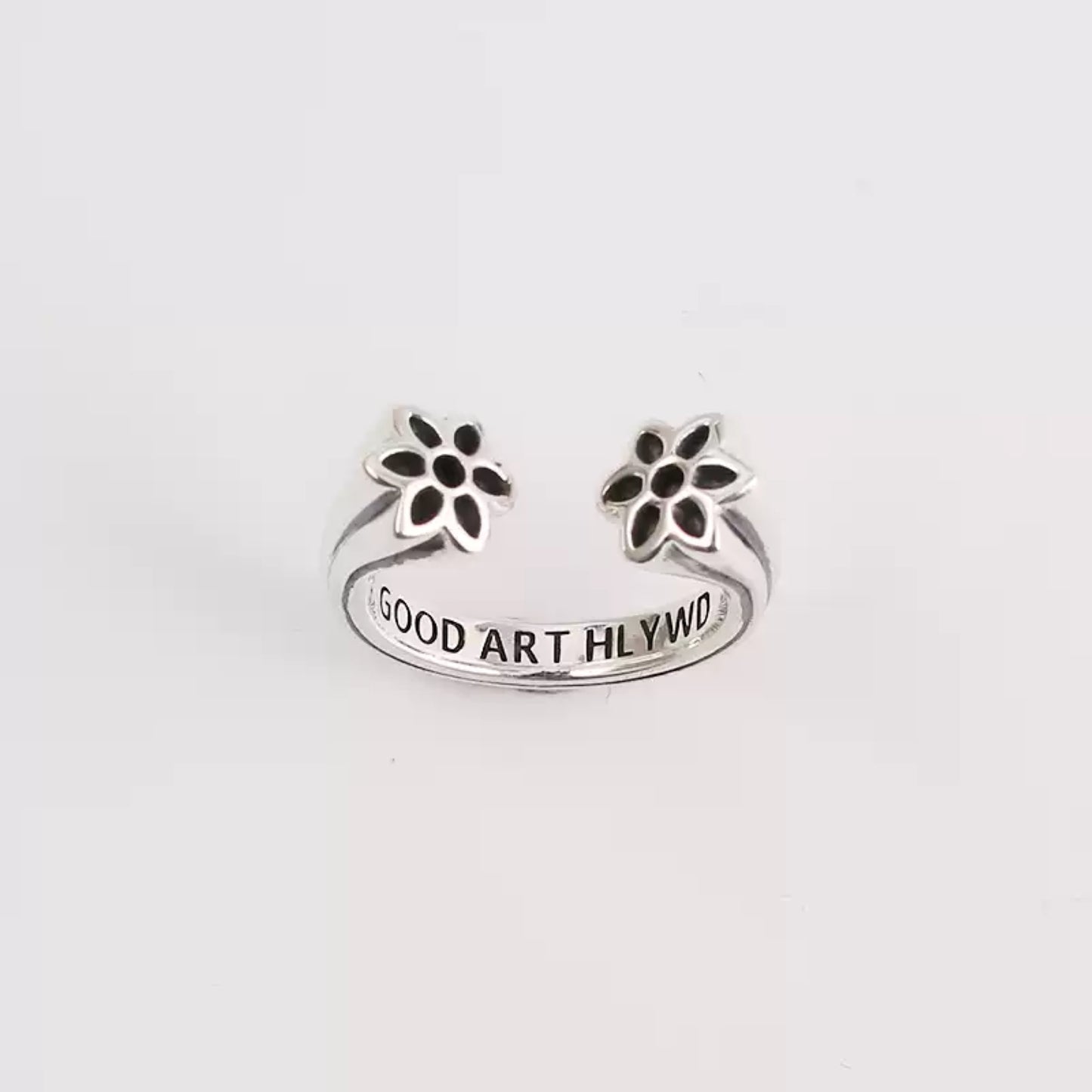 Good Art Double Cherry Blossoms Open Ring, GA Sterling Silver Punk Statement Ring for Couples