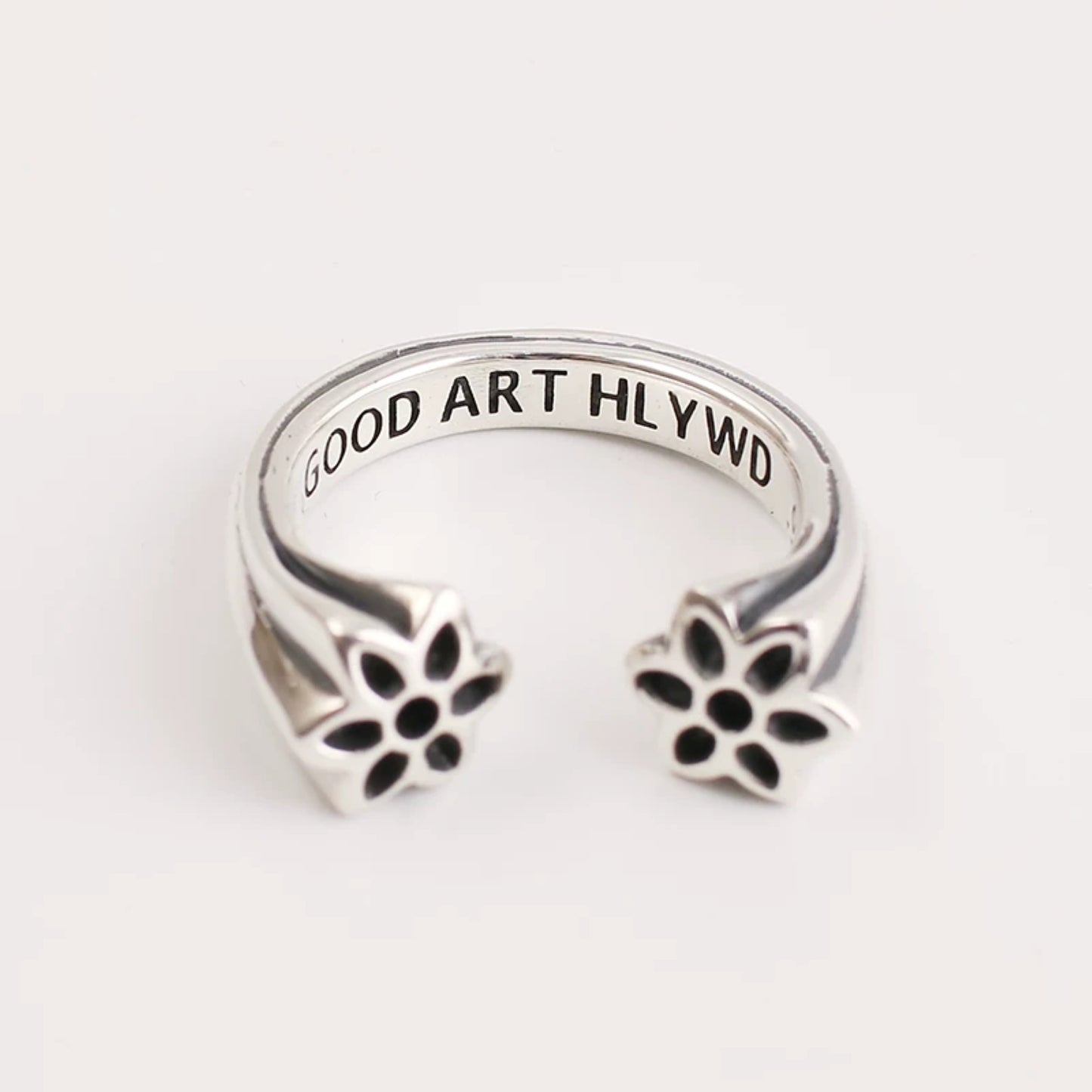 Good Art Double Cherry Blossoms Open Ring, GA Sterling Silver Punk Statement Ring for Couples