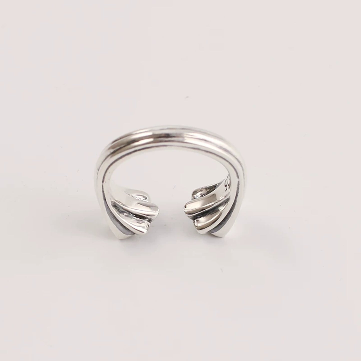 Good Art Double Cherry Blossoms Open Ring, GA Sterling Silver Punk Statement Ring for Couples