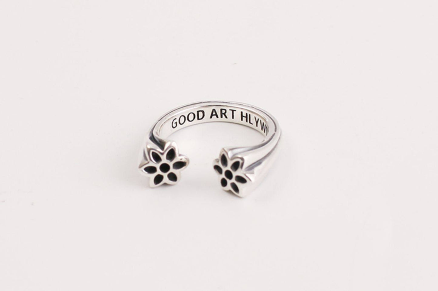 Good Art Double Cherry Blossoms Open Ring, GA Sterling Silver Punk Statement Ring for Couples