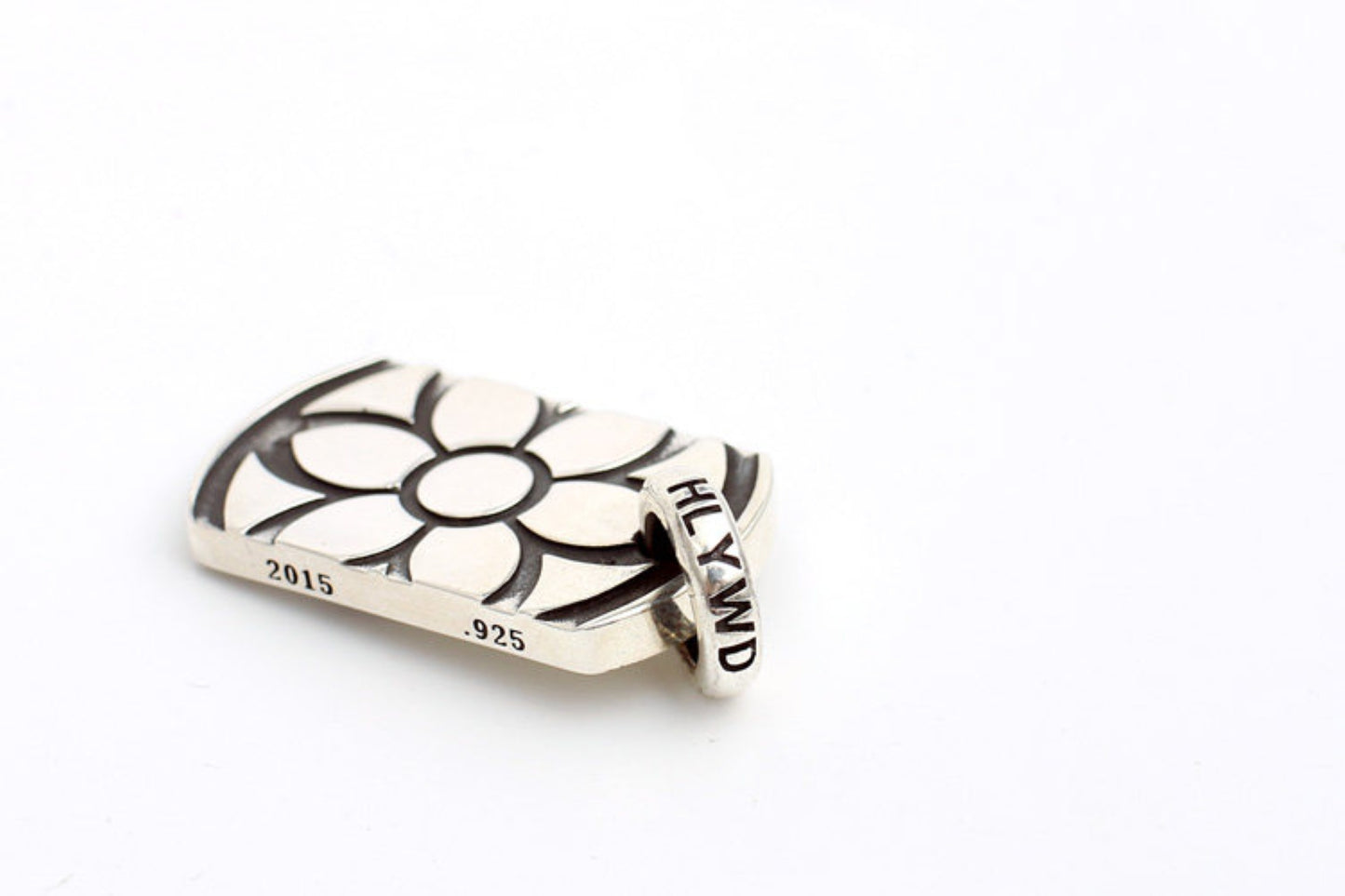Good Art Cherry Blossom Dog Tag Pendant, GA Sterling Silver Punk Statement Charm Ball Chain Necklace