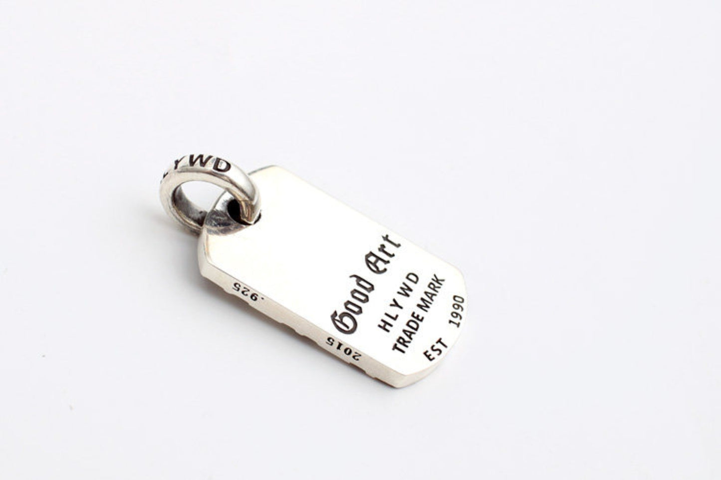 Good Art Cherry Blossom Dog Tag Pendant, GA Sterling Silver Punk Statement Charm Ball Chain Necklace