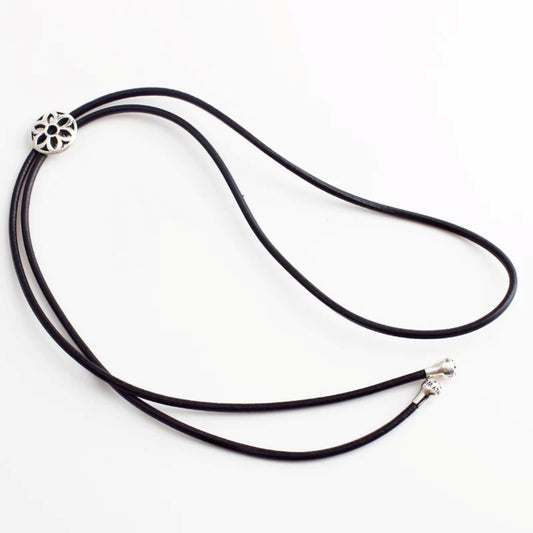 Good Art Cherry Blossom Bow Tie Necklace, GA Sterling Silver & Genuine Leather Statement Necklace