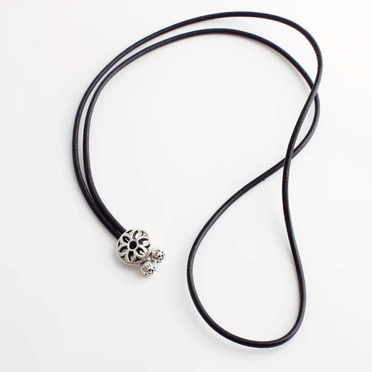 Good Art Cherry Blossom Bow Tie Necklace, GA Sterling Silver & Genuine Leather Statement Necklace