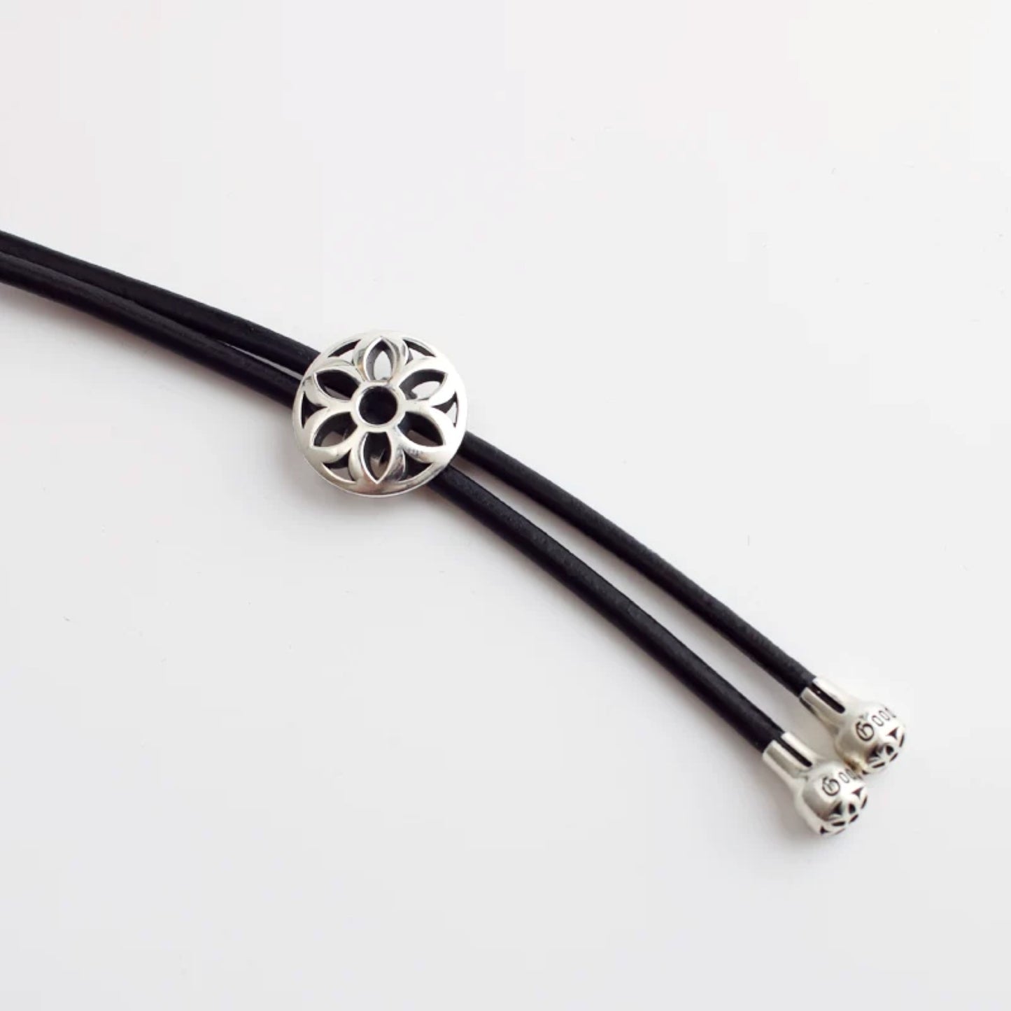 Good Art Cherry Blossom Bow Tie Necklace, GA Sterling Silver & Genuine Leather Statement Necklace