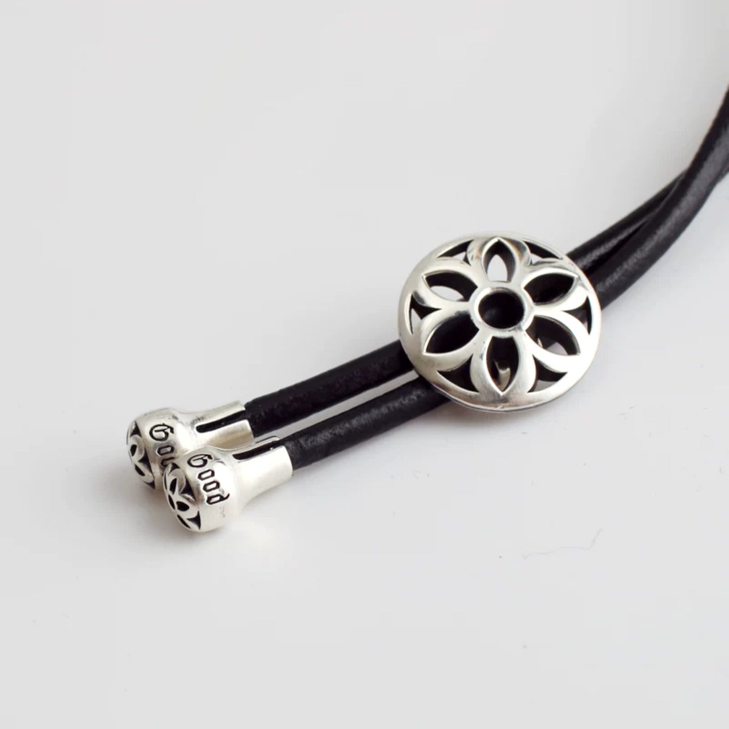 Good Art Cherry Blossom Bow Tie Necklace, GA Sterling Silver & Genuine Leather Statement Necklace