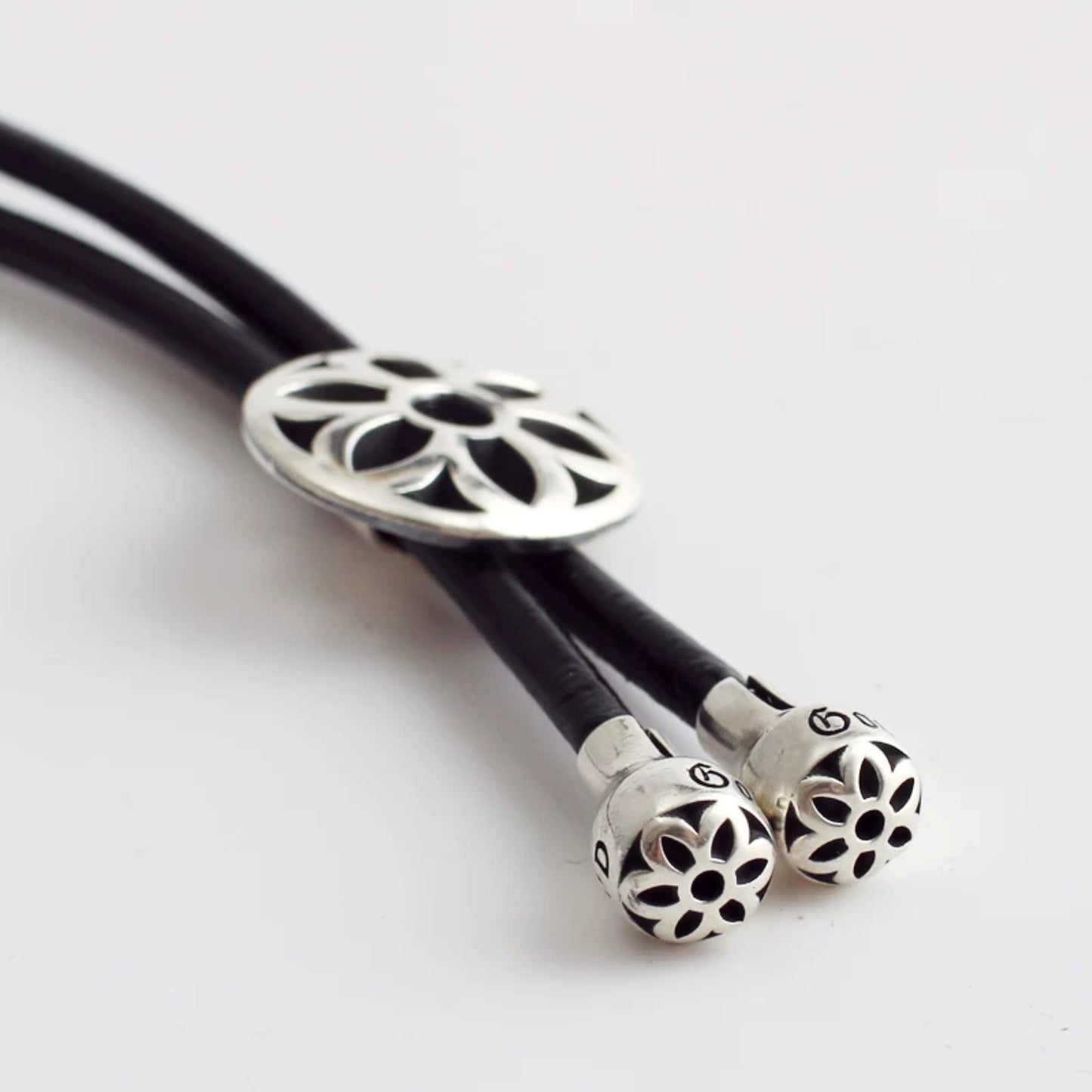 Good Art Cherry Blossom Bow Tie Necklace, GA Sterling Silver & Genuine Leather Statement Necklace