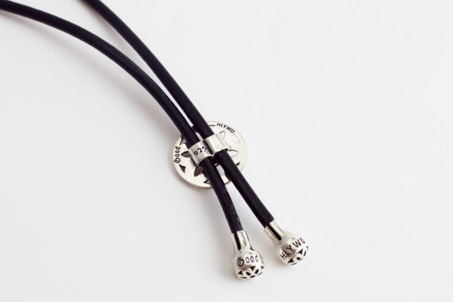 Good Art Cherry Blossom Bow Tie Necklace, GA Sterling Silver & Genuine Leather Statement Necklace