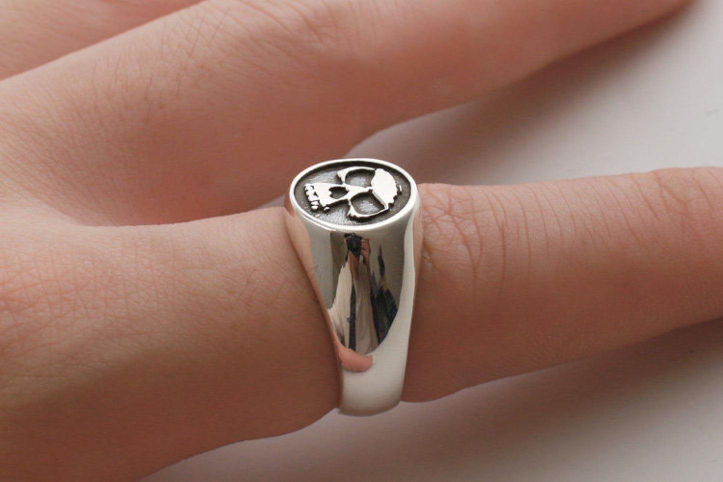 Good Art Gothic Skull Signet Ring, GA Sterling Silver Punk Statement Ring