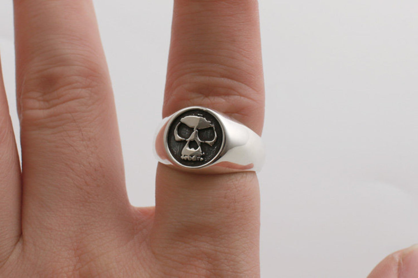 Good Art Gothic Skull Signet Ring, GA Sterling Silver Punk Statement Ring