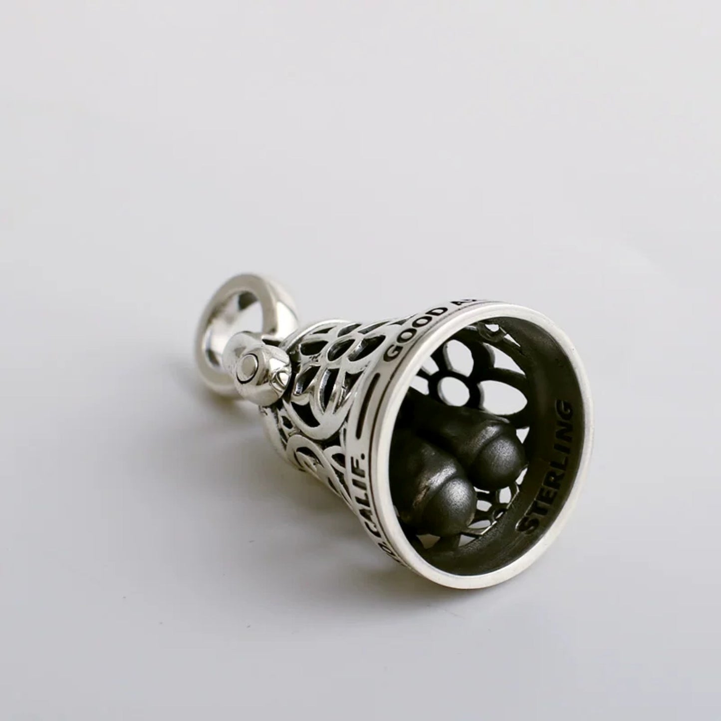 Good Art Hollow Cherry Blossom Bell Charm, GA Sterling Silver Wind Chime Pendant Necklace