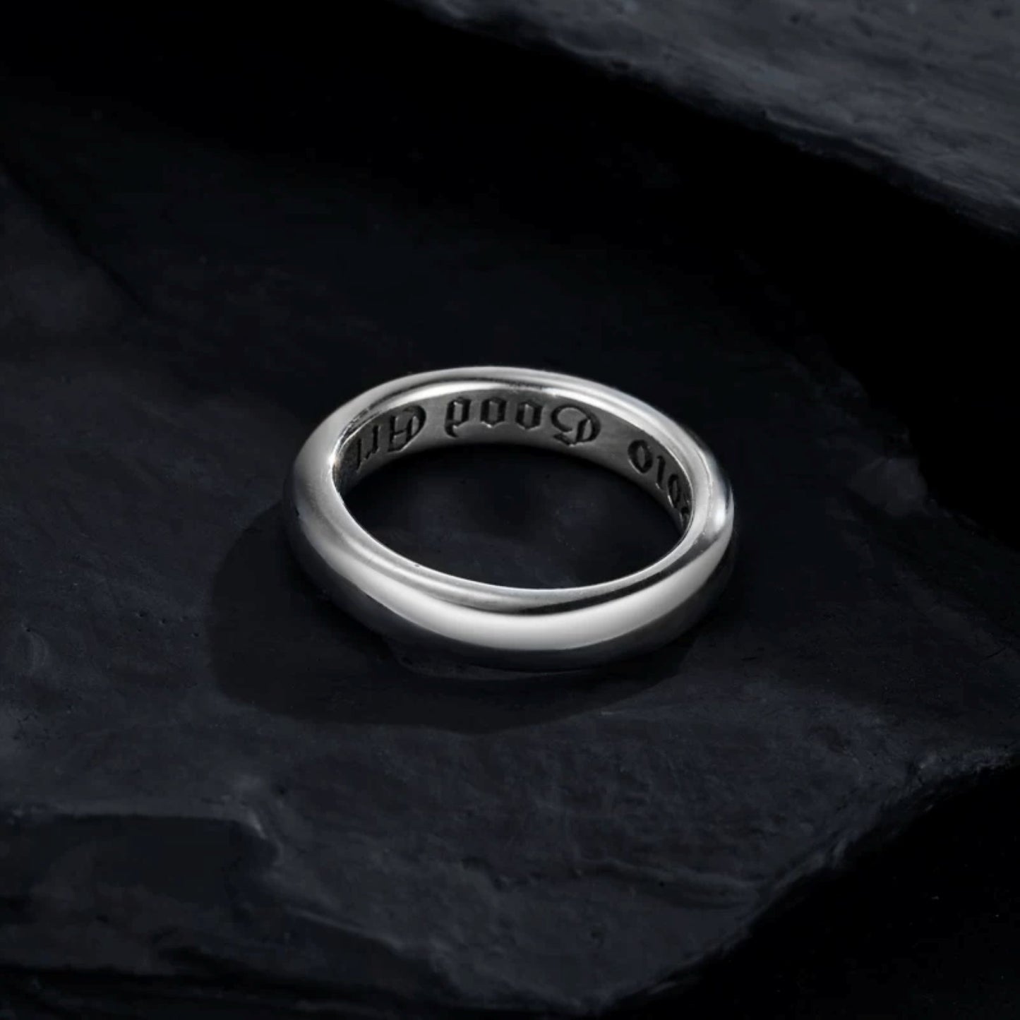 Good Art Sterling Silver Simple Ring, GA Punk Statement Ring for Couples