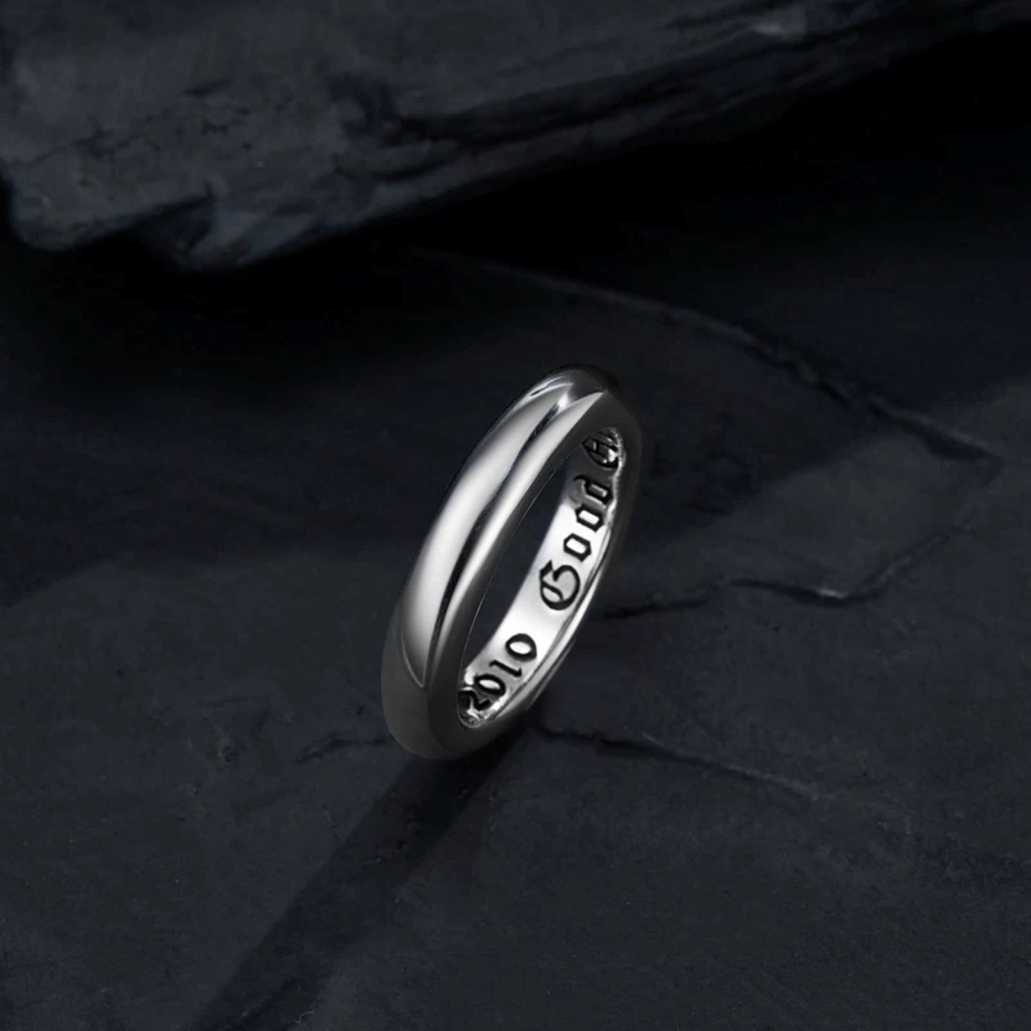 Good Art Sterling Silver Simple Ring, GA Punk Statement Ring for Couples