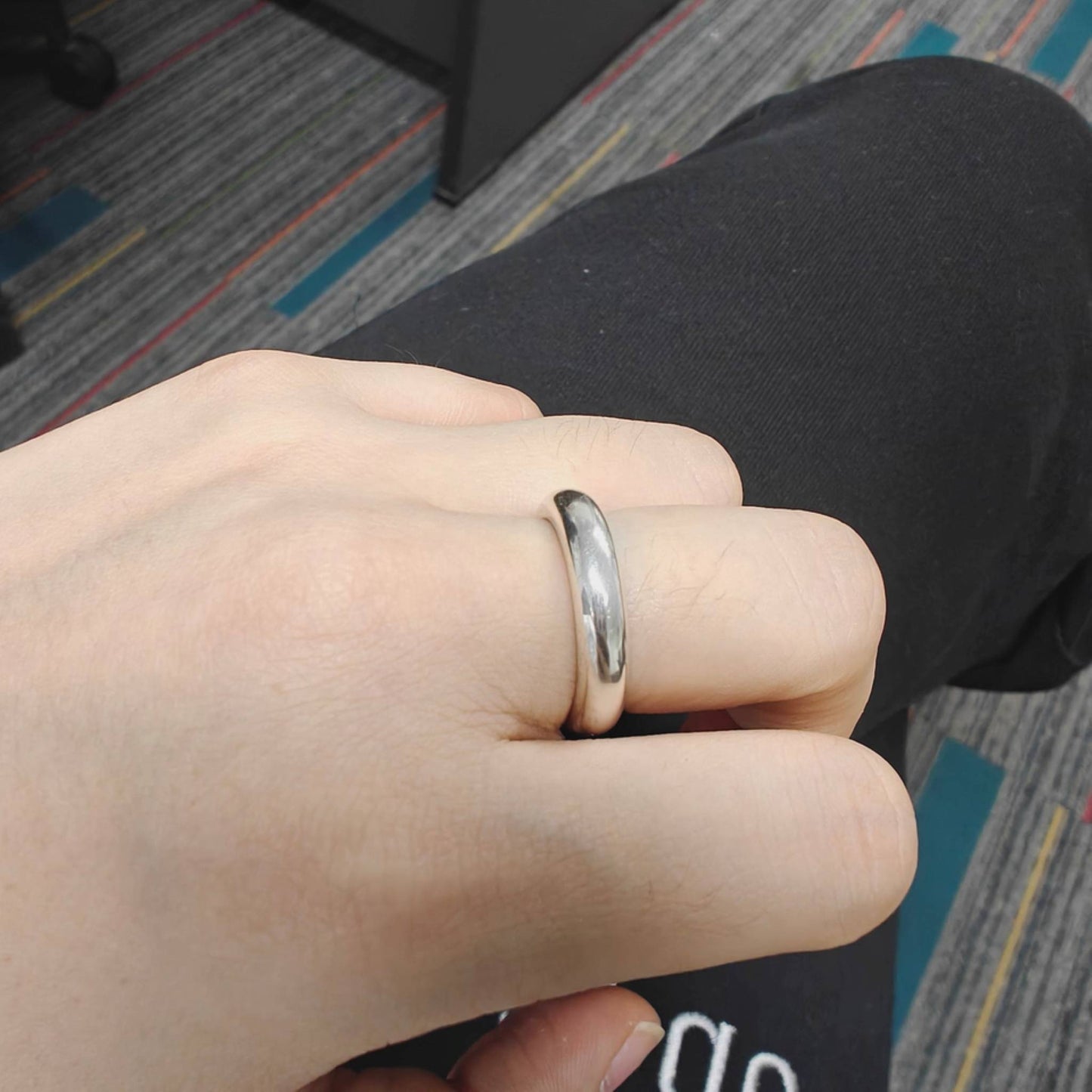 Good Art Sterling Silver Simple Ring, GA Punk Statement Ring for Couples