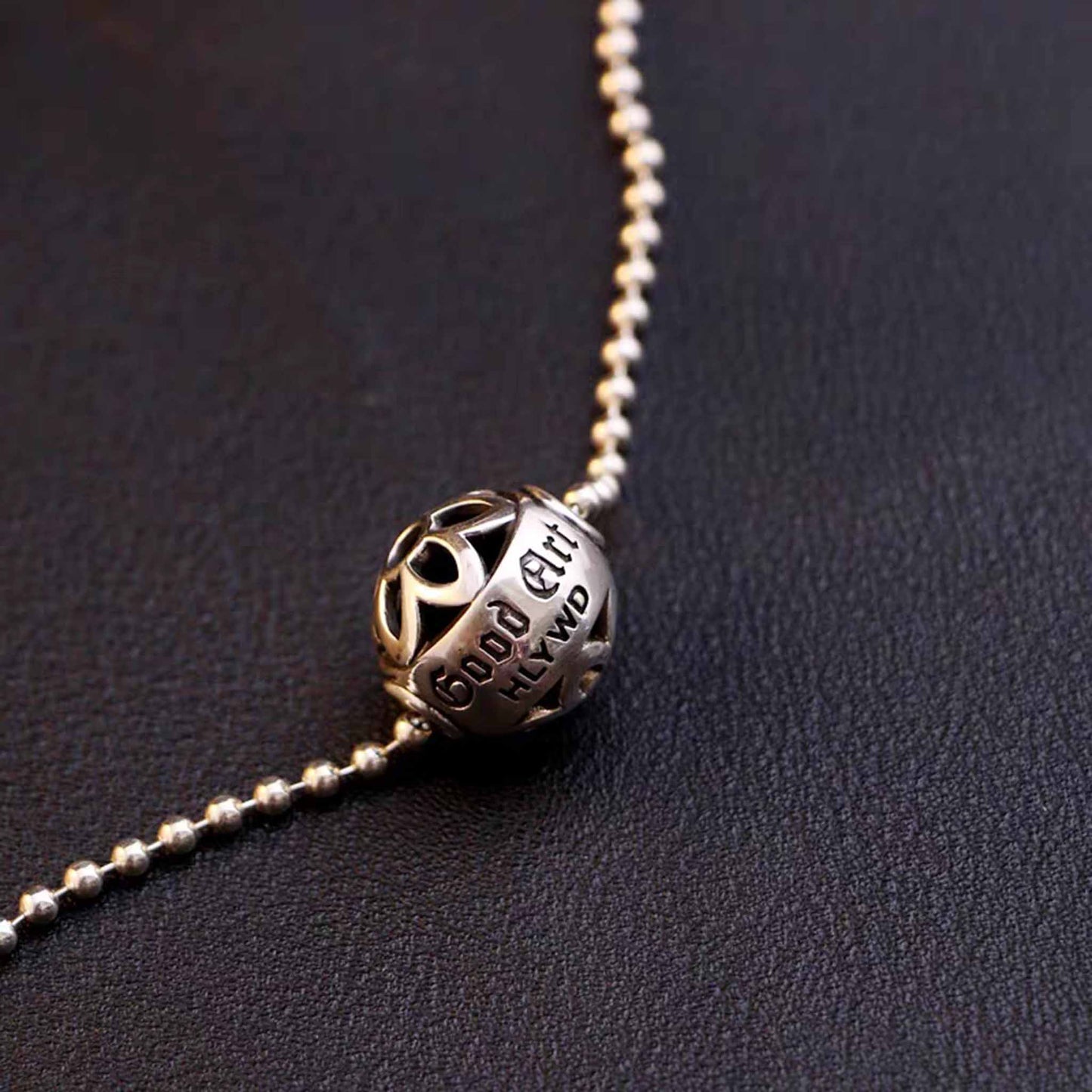 Sterling Silver Hollow Cherry Blossoms Ball Pendant, Good Art Punk Statement Charm Ball Chain Necklace