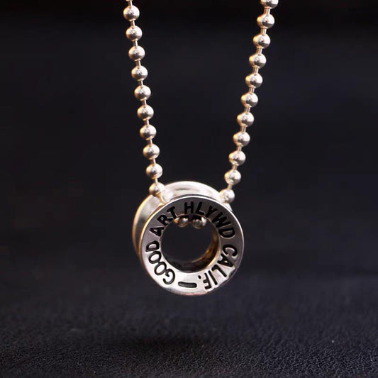 925 Silver Wheel Hub Pendant, Good Art Punk Statement Yo-Yo Charm Ball Chain Necklace