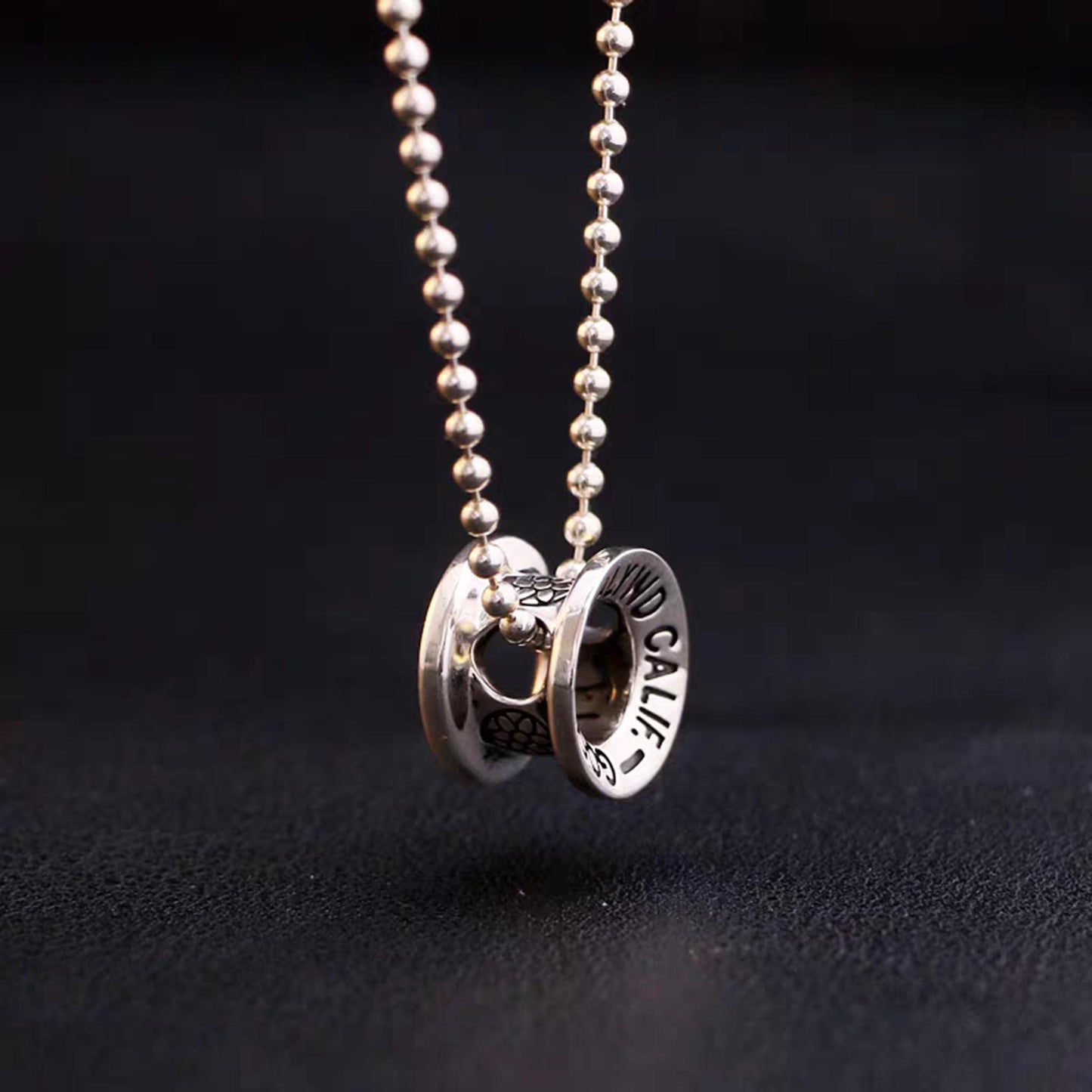 925 Silver Wheel Hub Pendant, Good Art Punk Statement Yo-Yo Charm Ball Chain Necklace