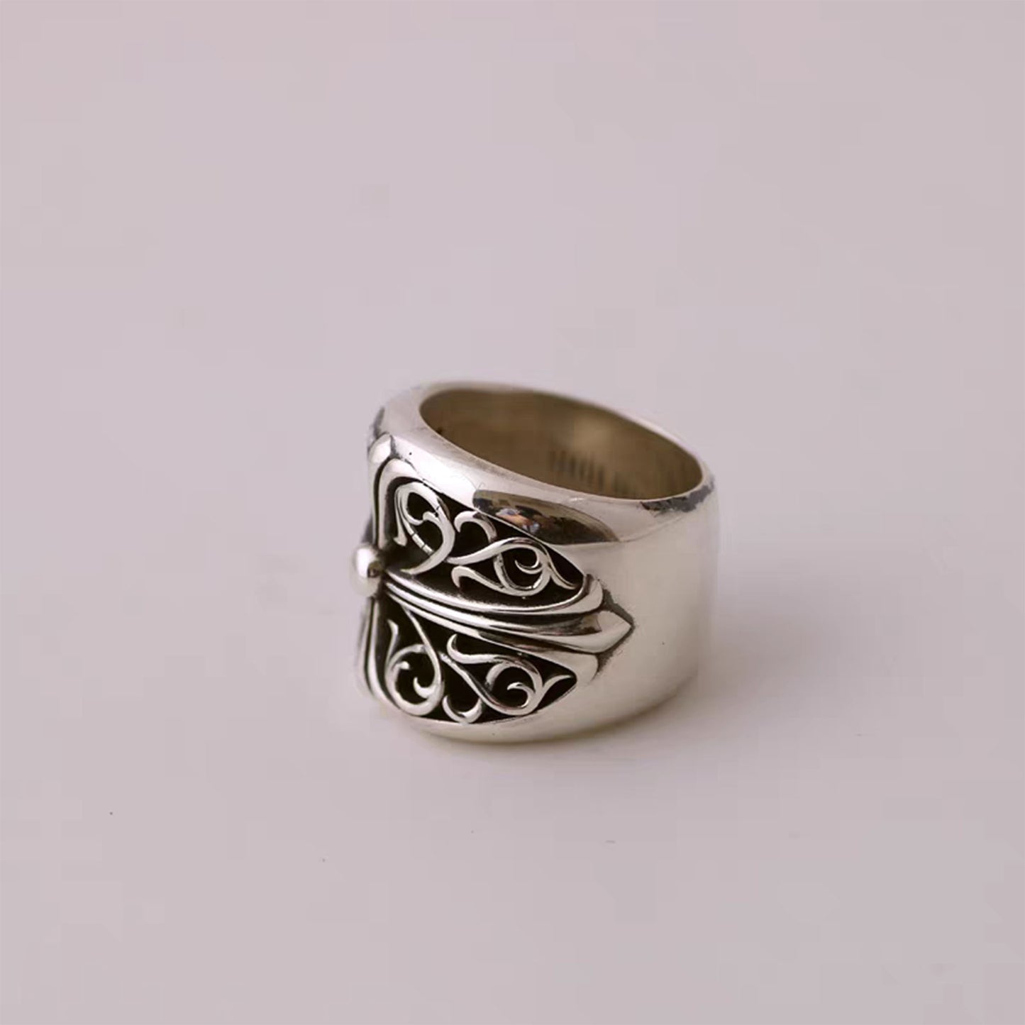 Sterling Silver Gothic Cross & Rattan Ring, Silver Punk Statement Rings, Couples Relationship Ring