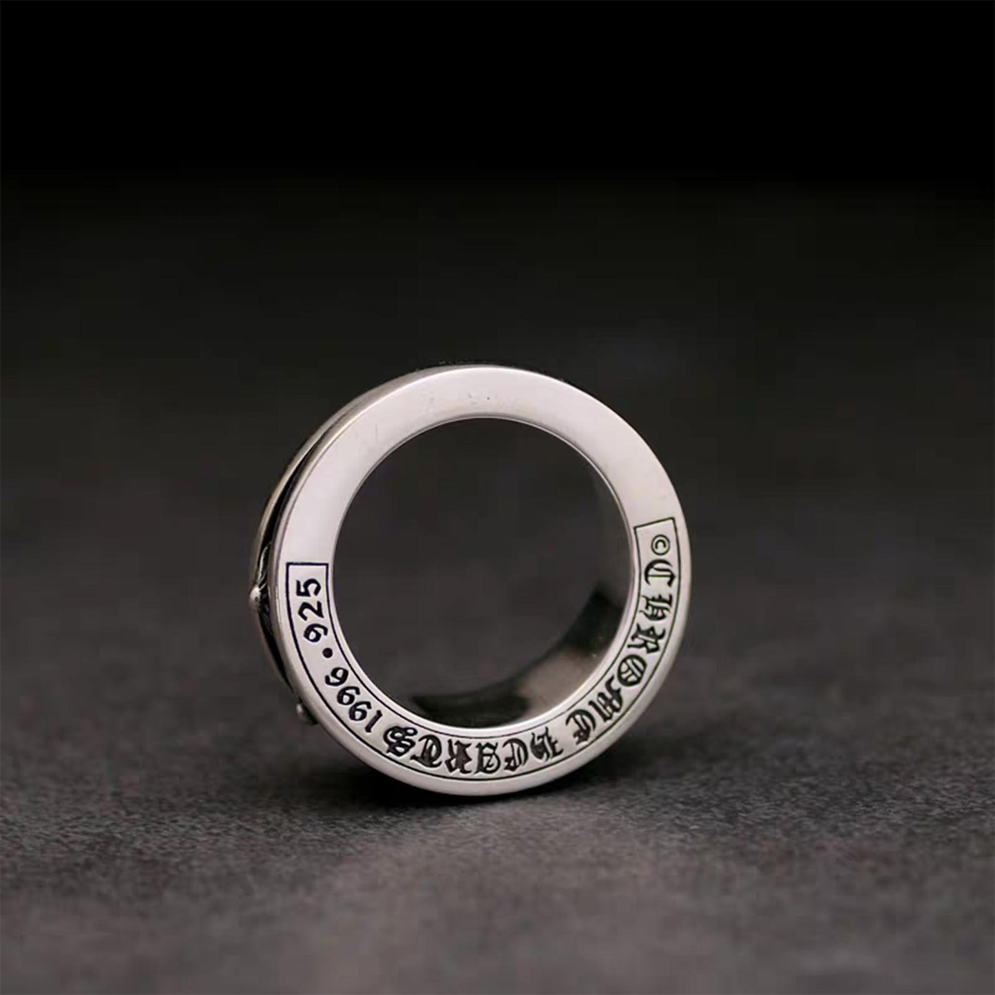 Sterling Silver Gothic Cross Flower Ring, Silver Punk Statement Rings, Bevel Angle Couples Relationship Ring