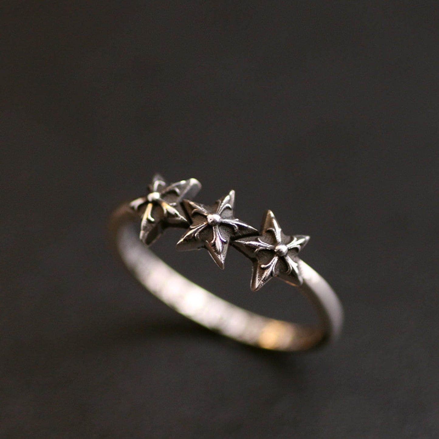 Sterling Silver Gothic Star Tail Ring, Chrome Hearts Punk Statement Silver Pinky Ring
