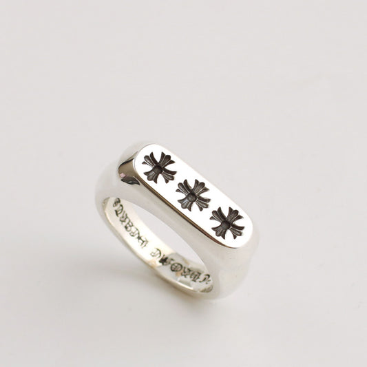 Sterling Silver Gothic Cross Ring, Chrome Hearts Punk Statement Silver Rings