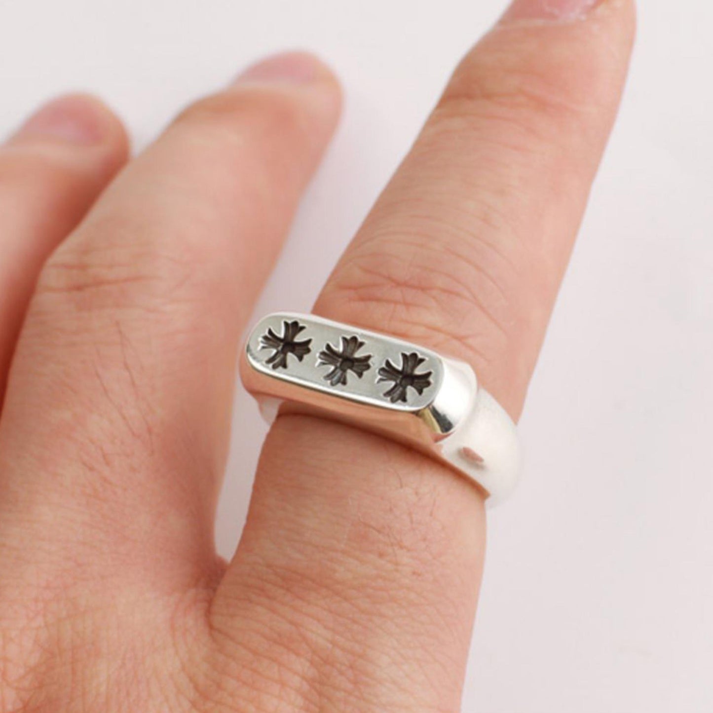 Sterling Silver Gothic Cross Ring, Chrome Hearts Punk Statement Silver Rings