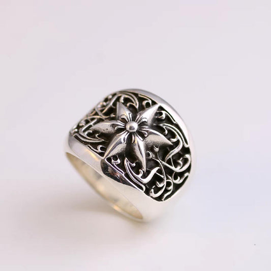 Sterling Silver Statement Ring, Gothic Hexagon Star Design Signet Ring, Retro Relationship Rings