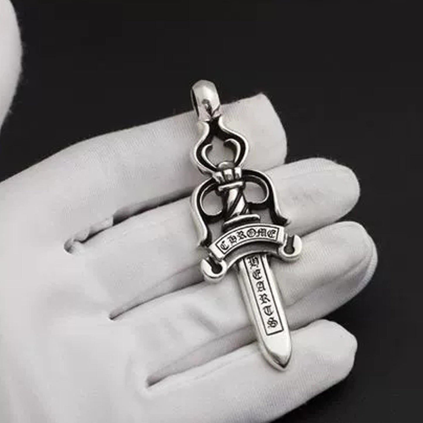 Sterling Silver Gothic Dagger Necklace Pendant, Big Size Silver Sword Chain Necklace Charm