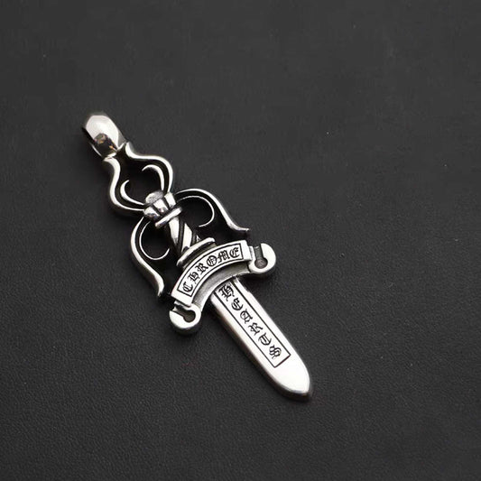 Sterling Silver Gothic Dagger Necklace Pendant, Big Size Silver Sword Chain Necklace Charm