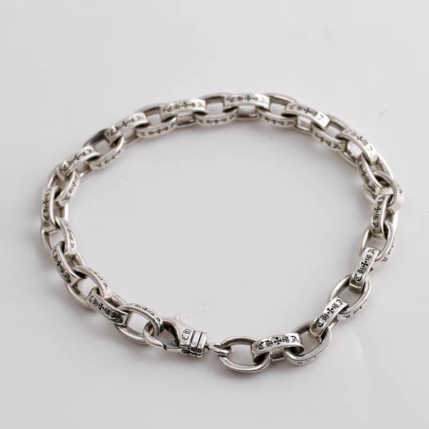 Sterling Silver Letters Engraved Bracelet, Silver Chain Link Bracelets, Statement Punk Bracelet