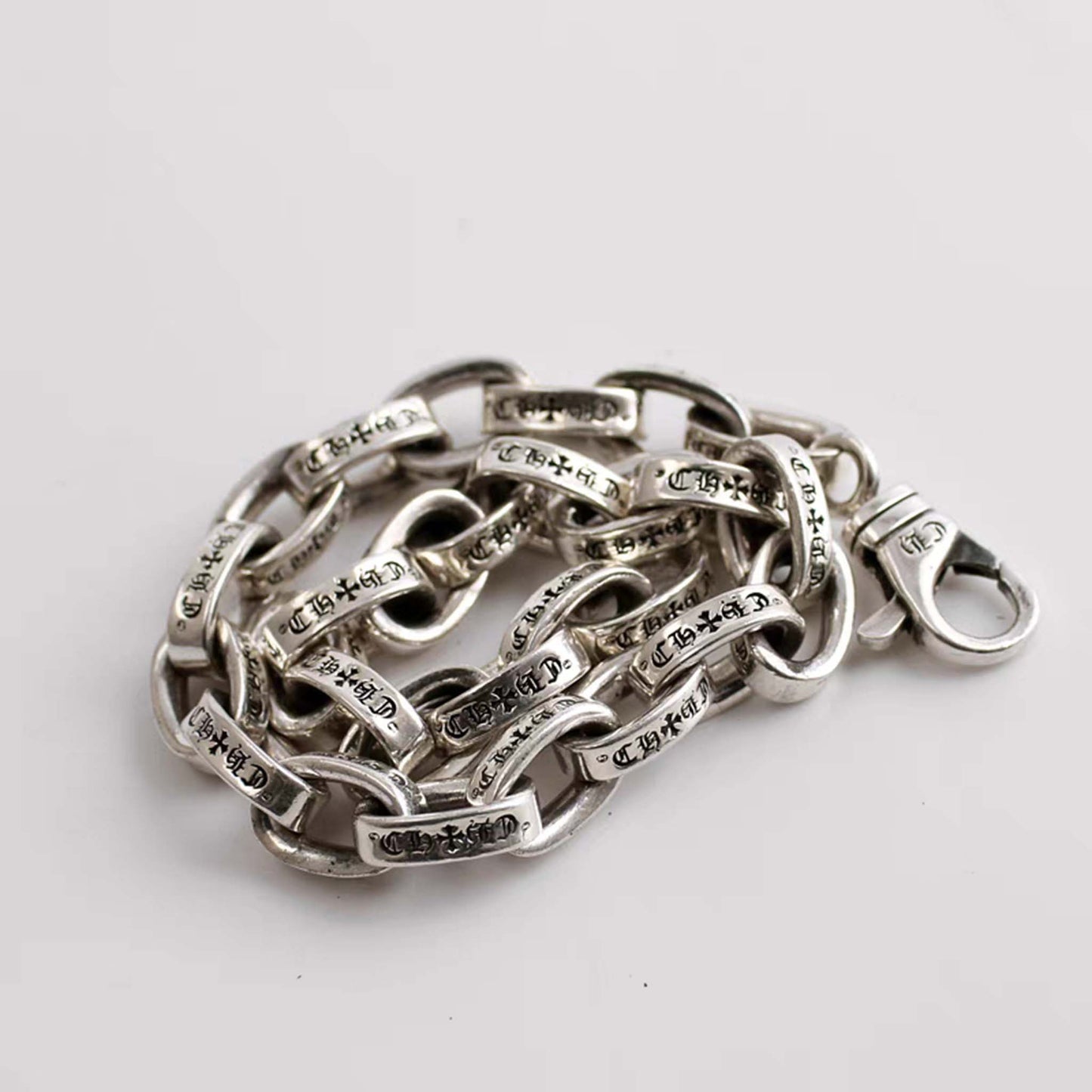 Sterling Silver Letters Engraved Bracelet, Silver Chain Link Bracelets, Statement Punk Bracelet