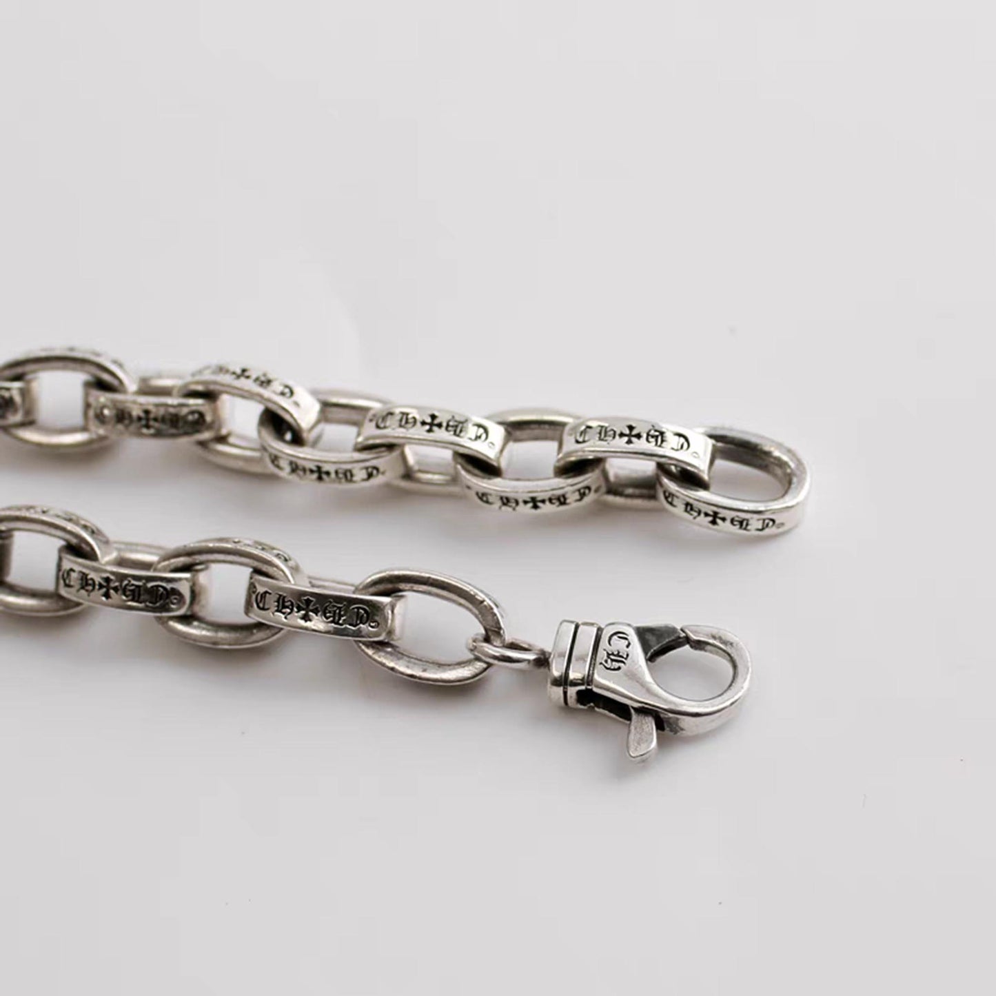 Sterling Silver Letters Engraved Bracelet, Silver Chain Link Bracelets, Statement Punk Bracelet