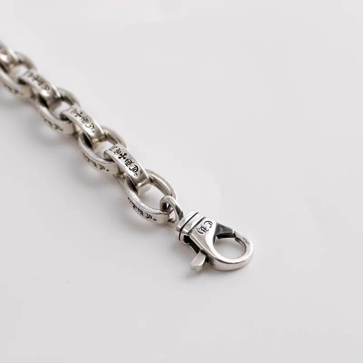 Sterling Silver Letters Engraved Bracelet, Silver Chain Link Bracelets, Statement Punk Bracelet