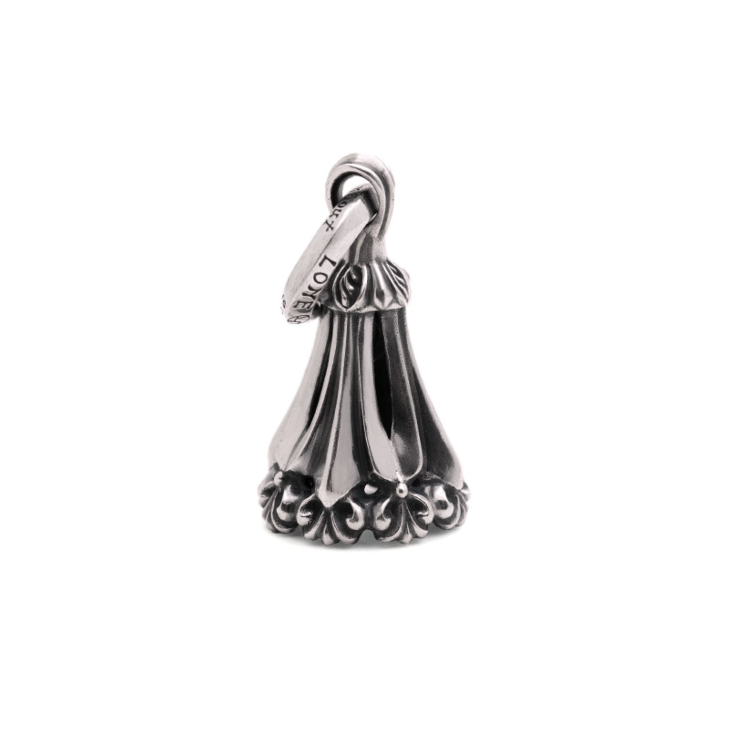 Lone Ones Chrome Bell Pendant, Hollow Cross Retro Punk Statement 925 Silver Bell Charm
