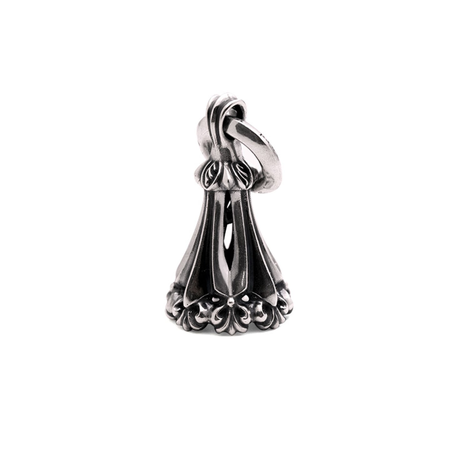 Lone Ones Chrome Bell Pendant, Hollow Cross Retro Punk Statement 925 Silver Bell Charm