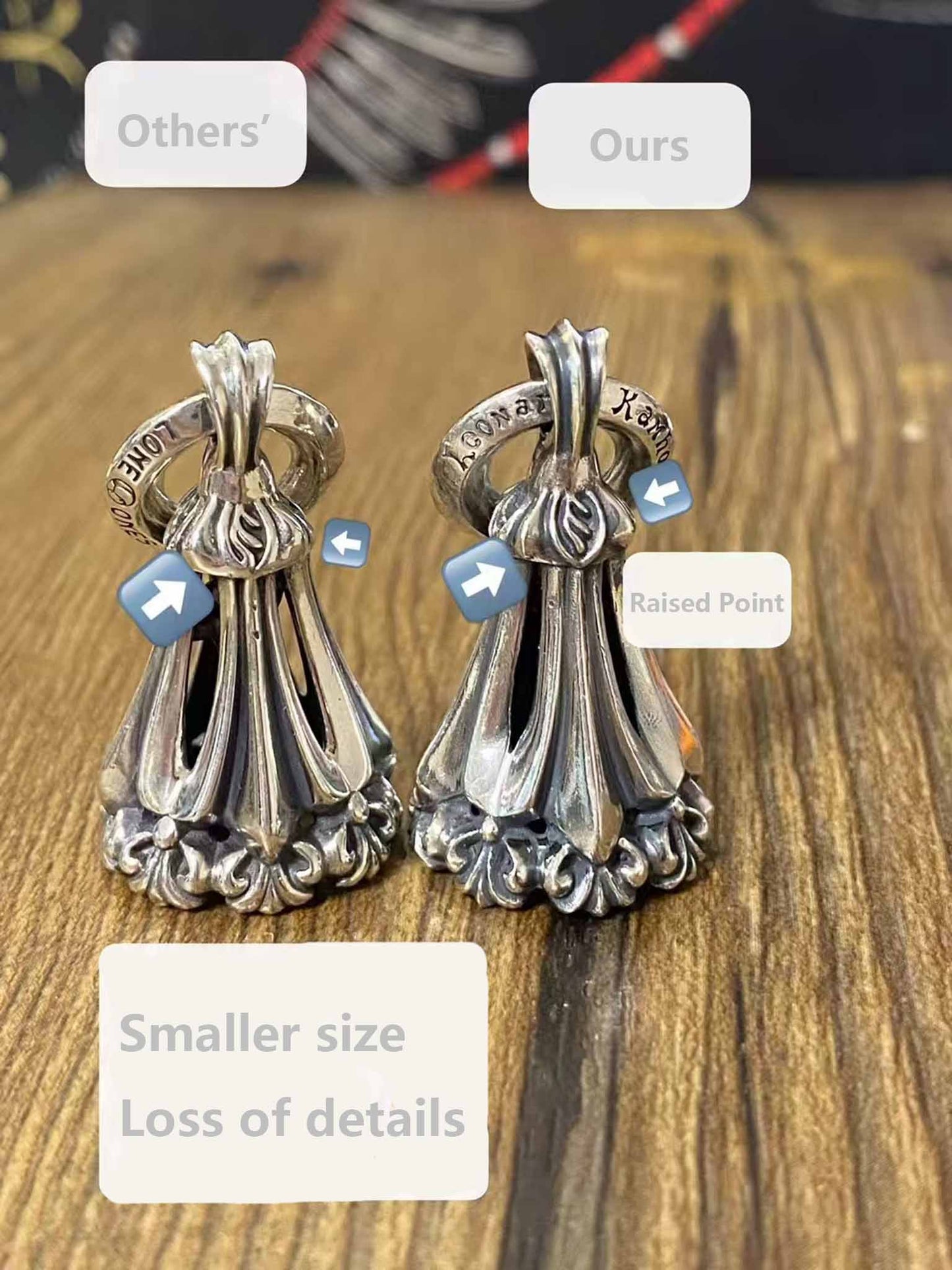 Lone Ones Chrome Bell Pendant, Hollow Cross Retro Punk Statement 925 Silver Bell Charm