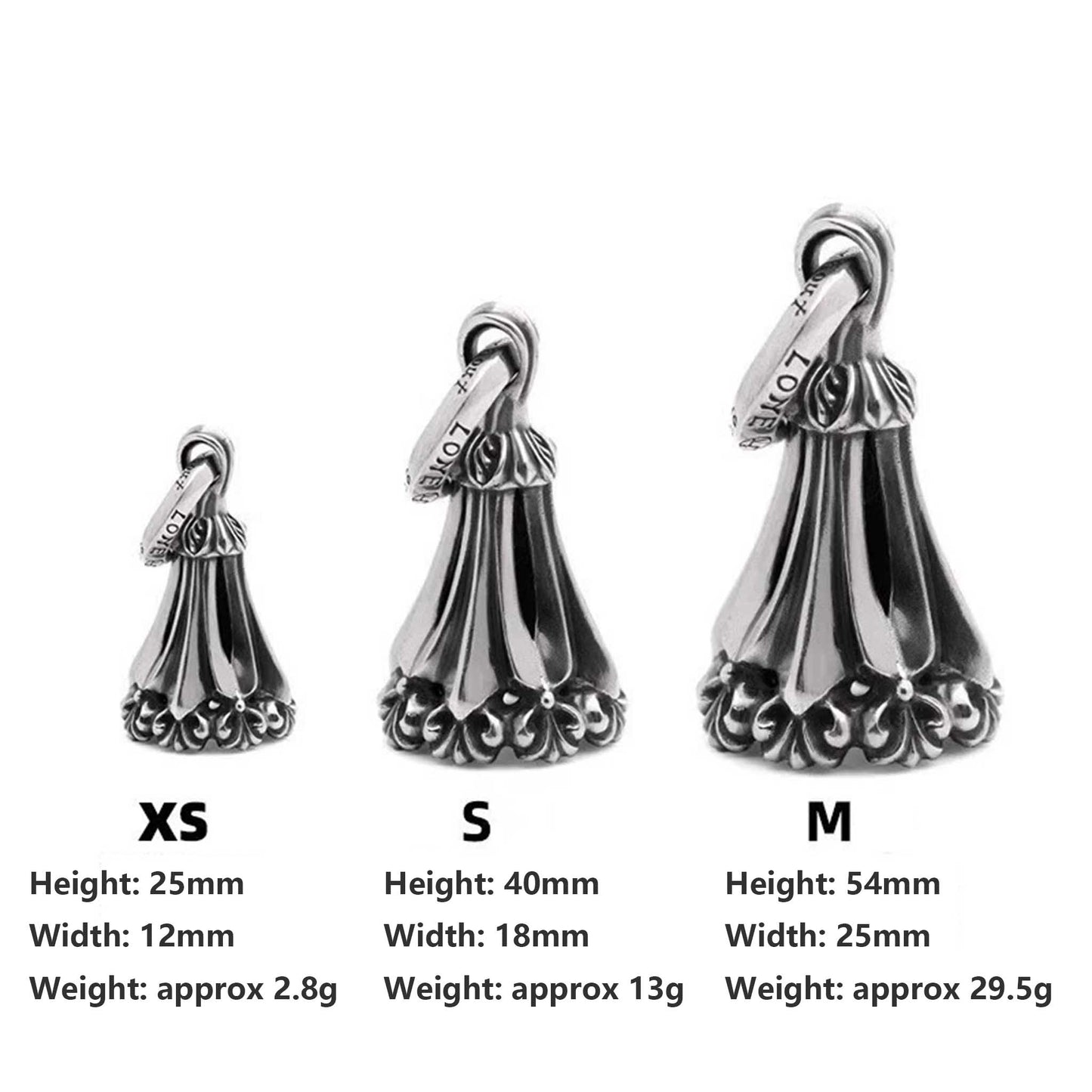 Lone Ones Chrome Bell Pendant, Hollow Cross Retro Punk Statement 925 Silver Bell Charm