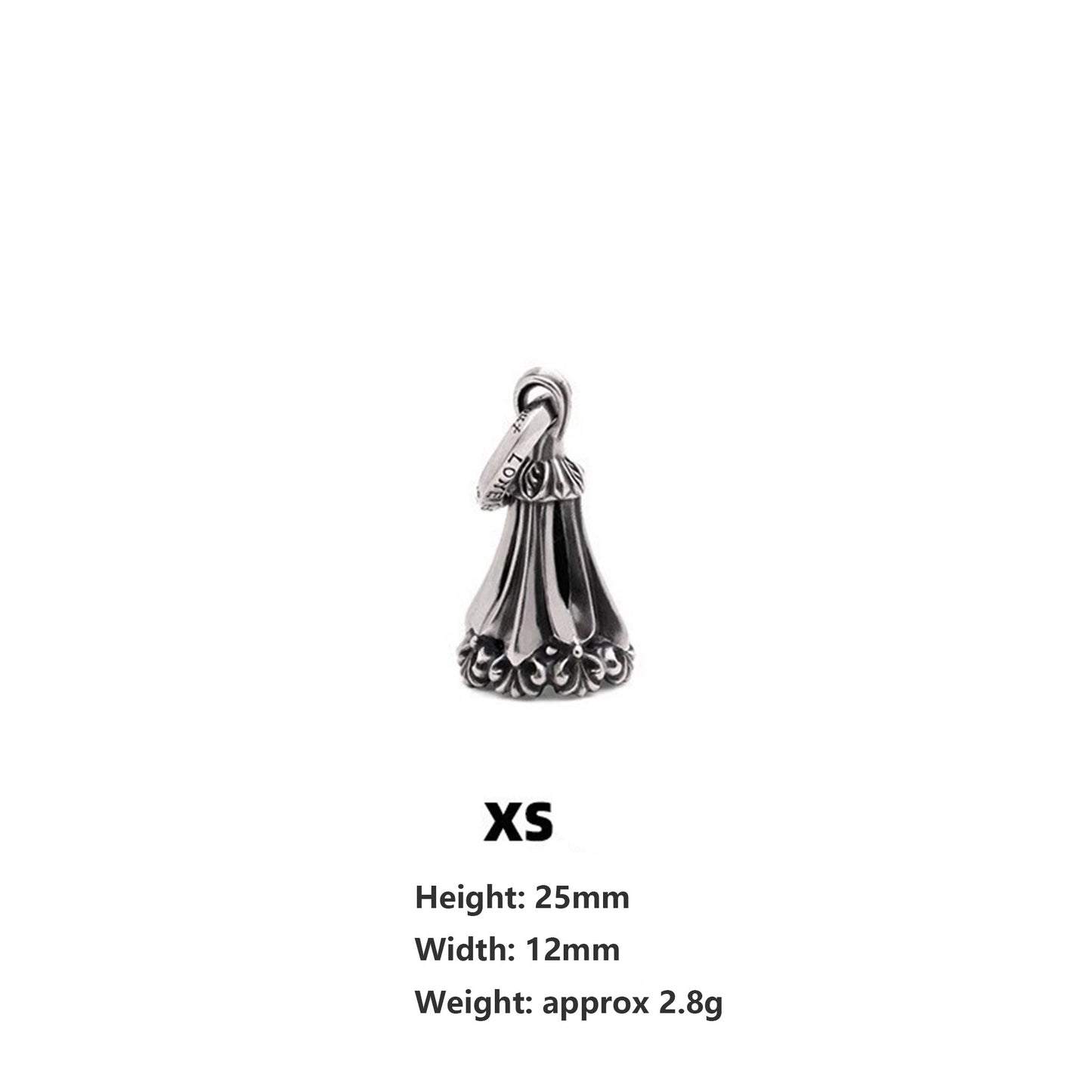 Lone Ones Chrome Bell Pendant, Hollow Cross Retro Punk Statement 925 Silver Bell Charm