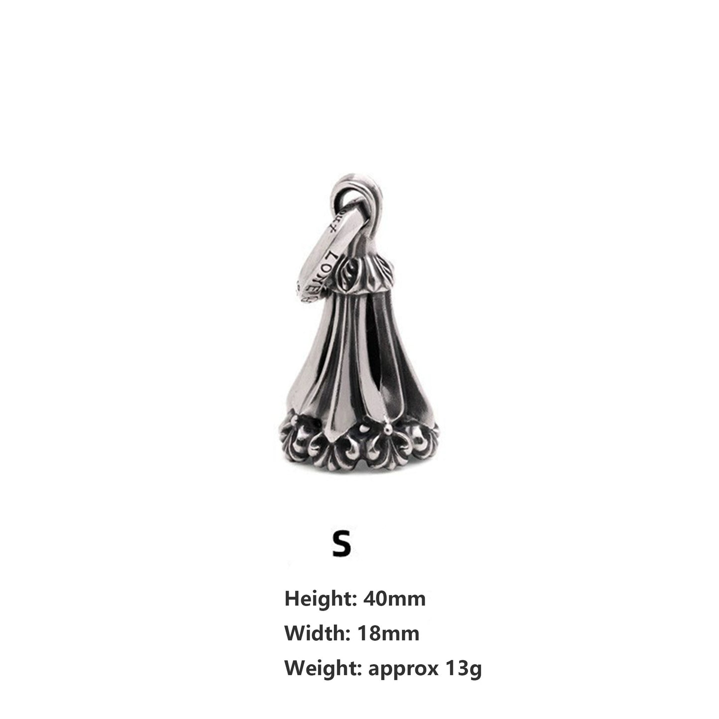 Lone Ones Chrome Bell Pendant, Hollow Cross Retro Punk Statement 925 Silver Bell Charm
