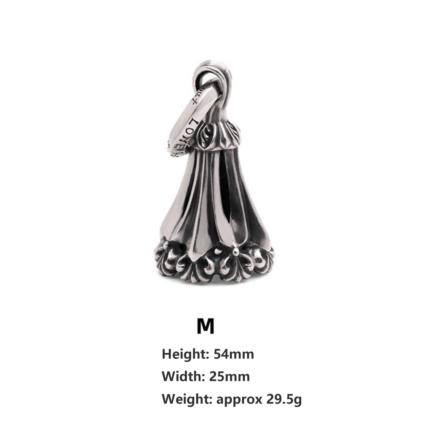 Lone Ones Chrome Bell Pendant, Hollow Cross Retro Punk Statement 925 Silver Bell Charm