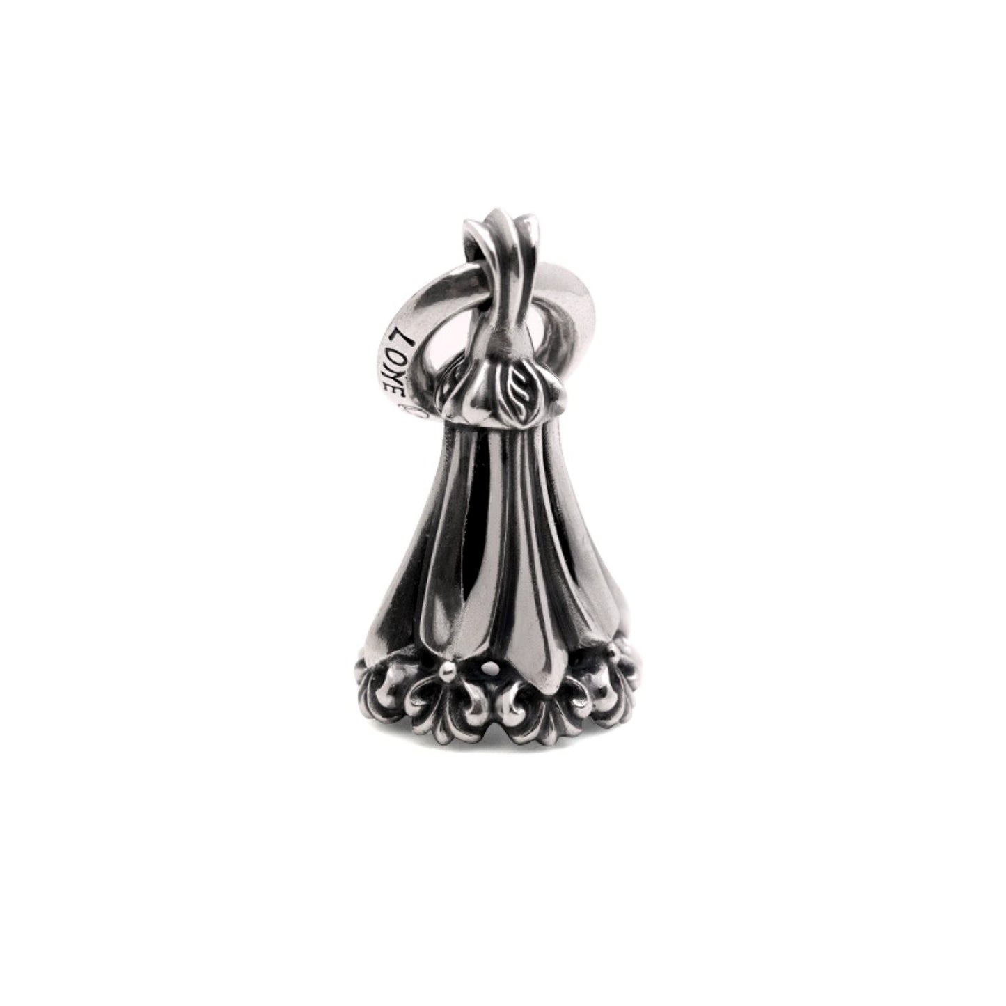 Lone Ones Chrome Bell Pendant, Hollow Cross Retro Punk Statement 925 Silver Bell Charm