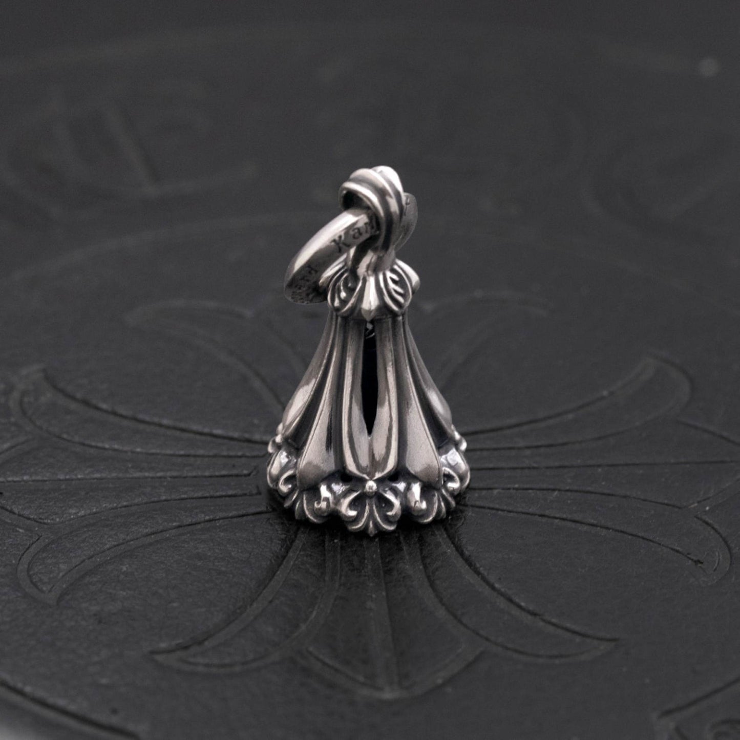 Lone Ones Chrome Bell Pendant, Hollow Cross Retro Punk Statement 925 Silver Bell Charm