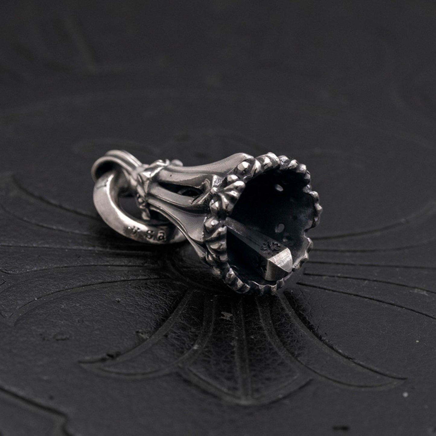 Lone Ones Chrome Bell Pendant, Hollow Cross Retro Punk Statement 925 Silver Bell Charm