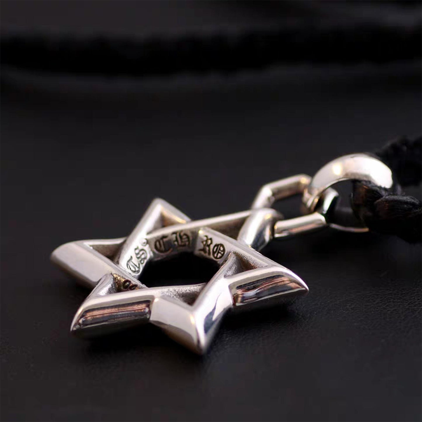 Sterling Silver Necklace Pendant, Medium Hexagon Star Gothic Silver Pendant, Punk Statement Charm