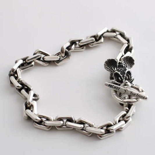 Sterling Silver Gothic Mickey Graffiti Design Chain Bracelet, Silver Punk Statement Bracelets