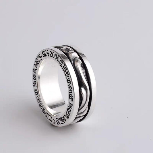 Sterling Silver Rattan Design Spinner Ring, Punk Statement Silver Rings, Romantic Gift for Him