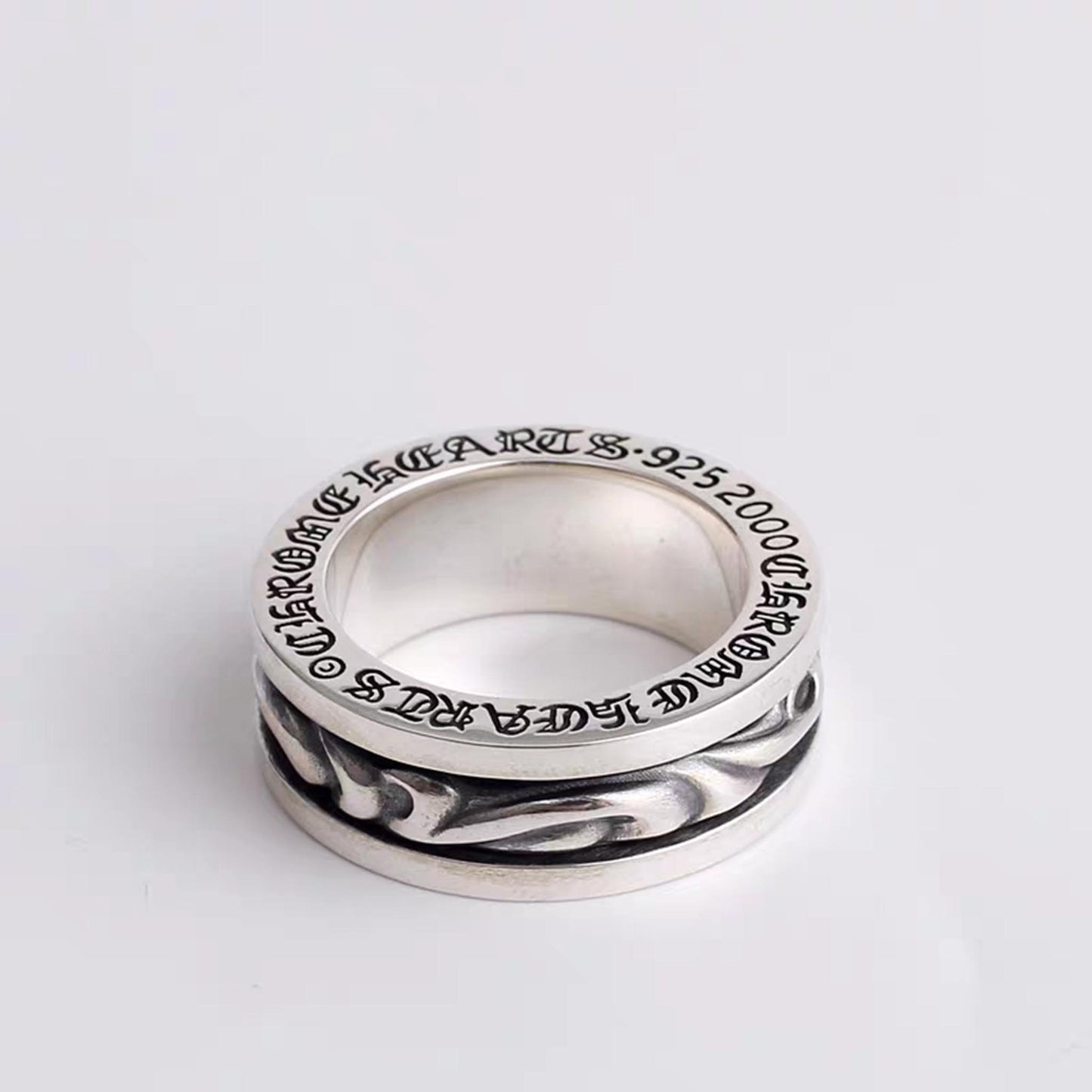 Sterling Silver Rattan Design Spinner Ring, Punk Statement Silver Rings, Romantic Gift for Him